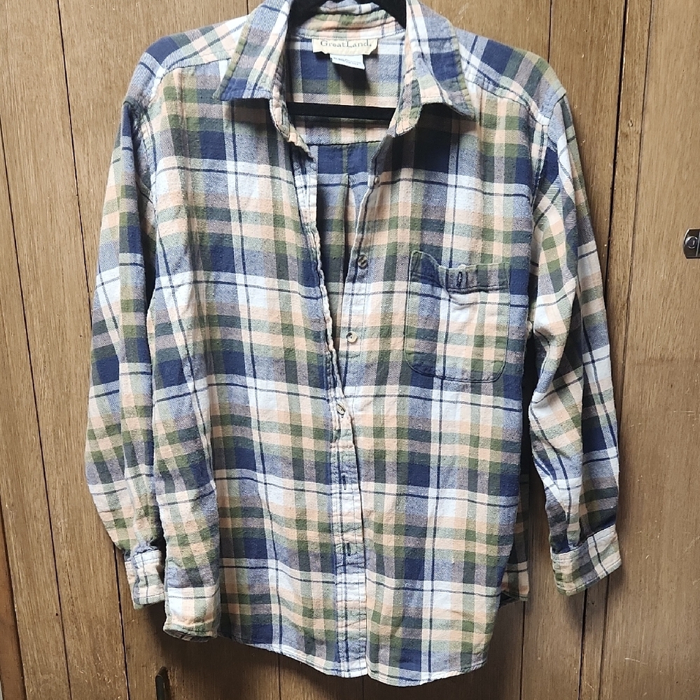 Blue and Green Casual Button Down Shirt 100% Cotton